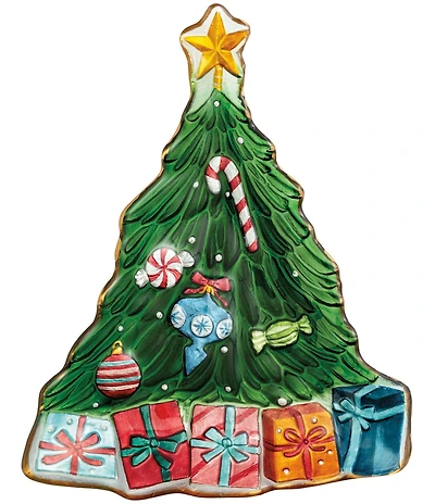 Mud Pie Twas The Night Collection Christmas Tree Glass Platter