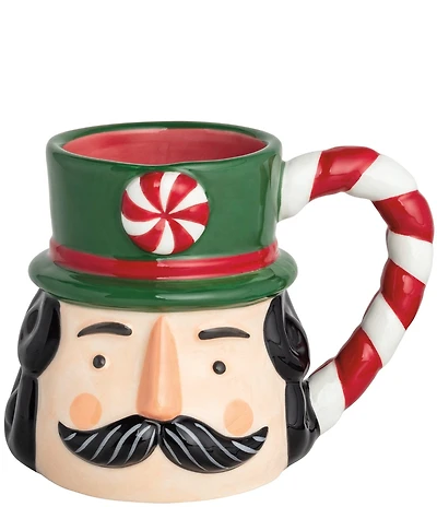 Mud Pie Twas The Night Collection Green Hat Nutcracker Mug with Candy Cane Handle