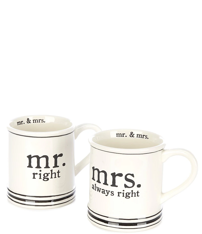 Mud Pie Wedding Mr & Mrs Right Mug Set