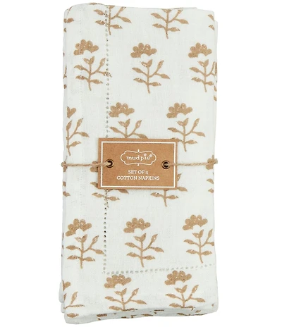 Mud Pie Westport Taupe Flower Block Print Icon Napkins, Set of 4