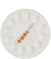 Mud Pie White Bamboo Deviled Egg Tray Set
