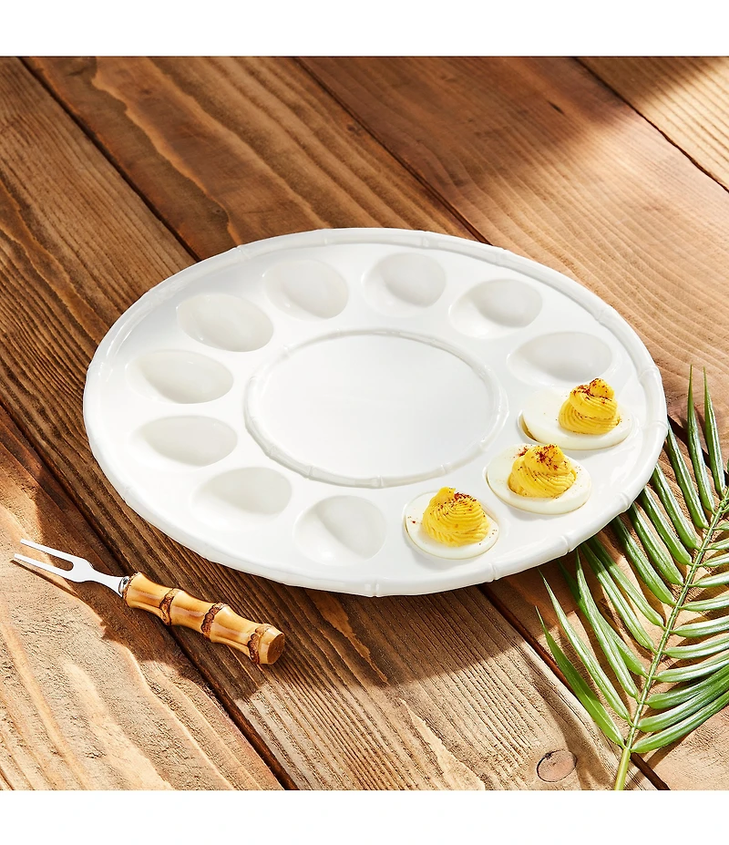 Mud Pie White Bamboo Deviled Egg Tray Set