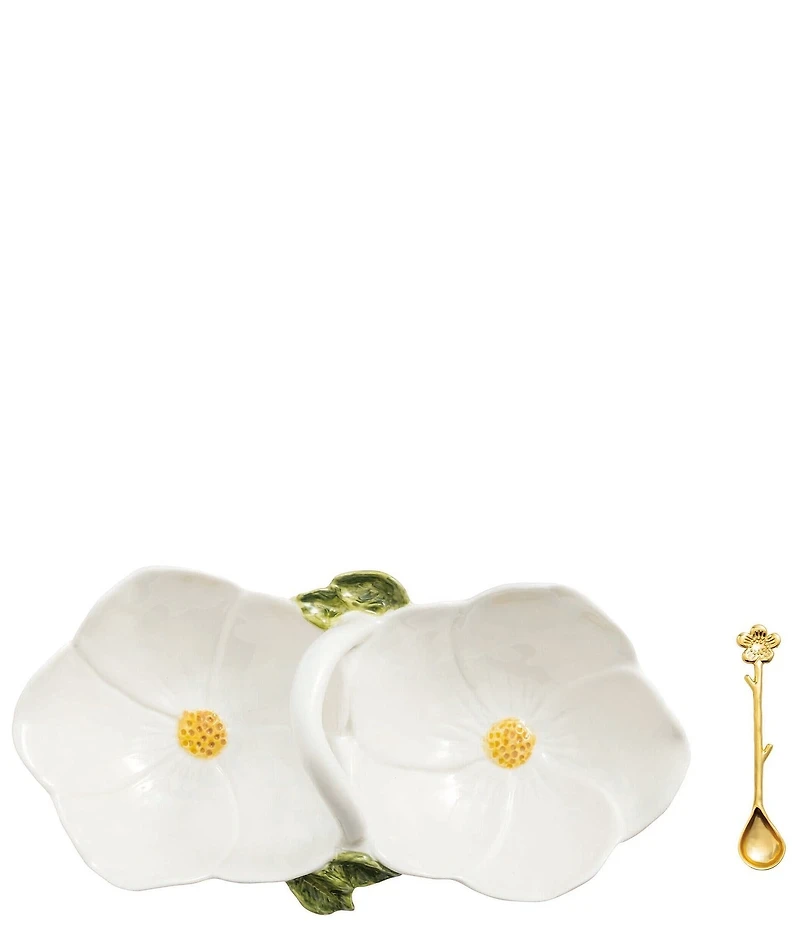 Mud Pie White Flower Double Tidbit Set