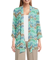 Multiple Georgette Printed 3/4 Sleeve Drapey Open-Front Jacket