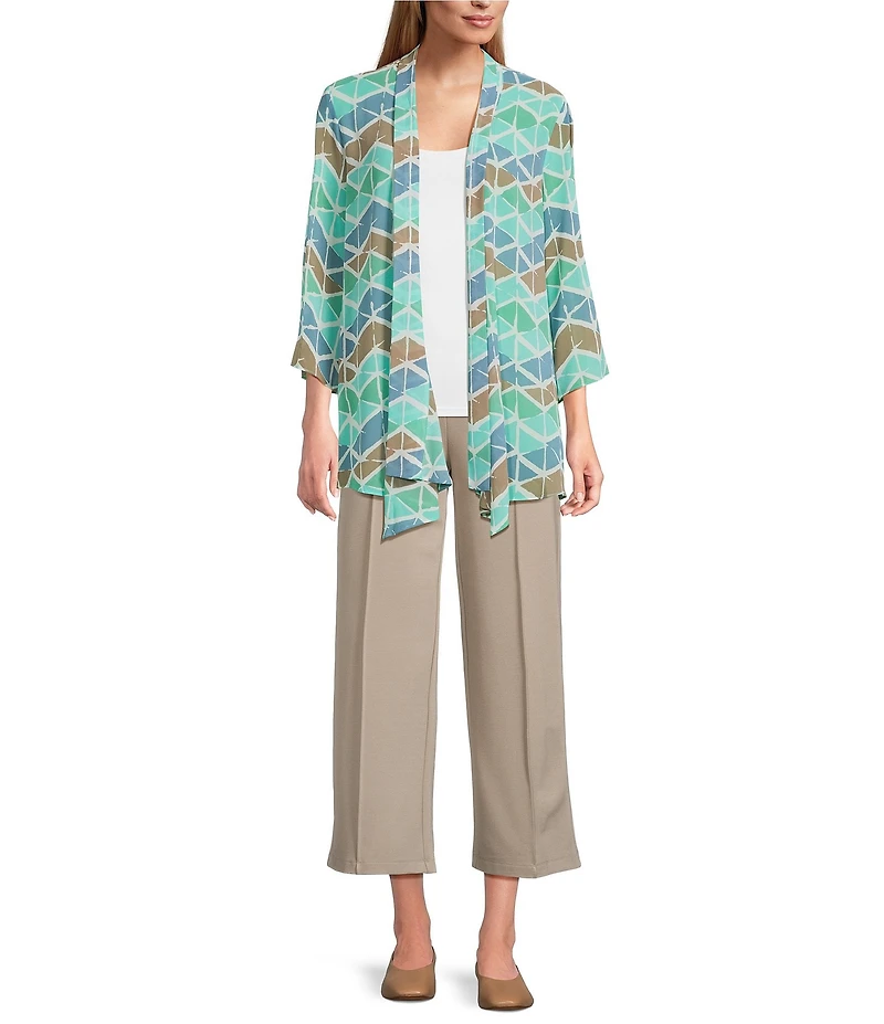 Multiple Georgette Printed 3/4 Sleeve Drapey Open-Front Jacket