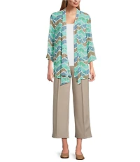Multiple Georgette Printed 3/4 Sleeve Drapey Open-Front Jacket