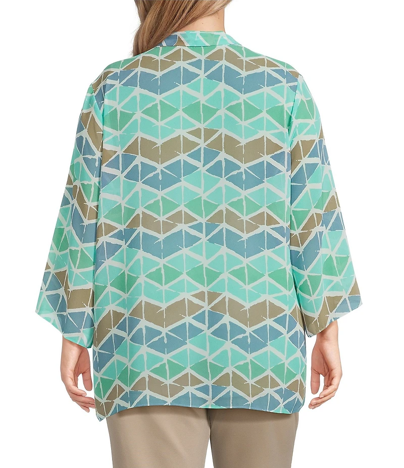 Multiple Plus Size Georgette Printed 3/4 Sleeve Drapey Open-Front Jacket