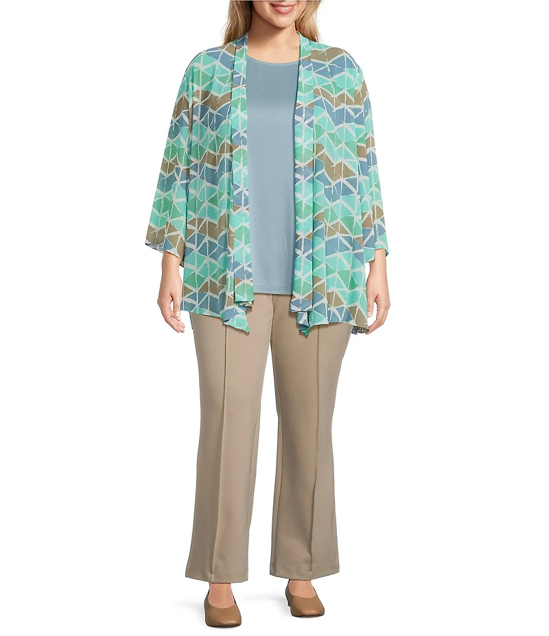 Multiple Plus Size Georgette Printed 3/4 Sleeve Drapey Open-Front Jacket