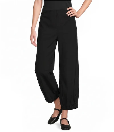Multiples Solid Twill No Waist Side Panel Elastic Hem Cropped Pants