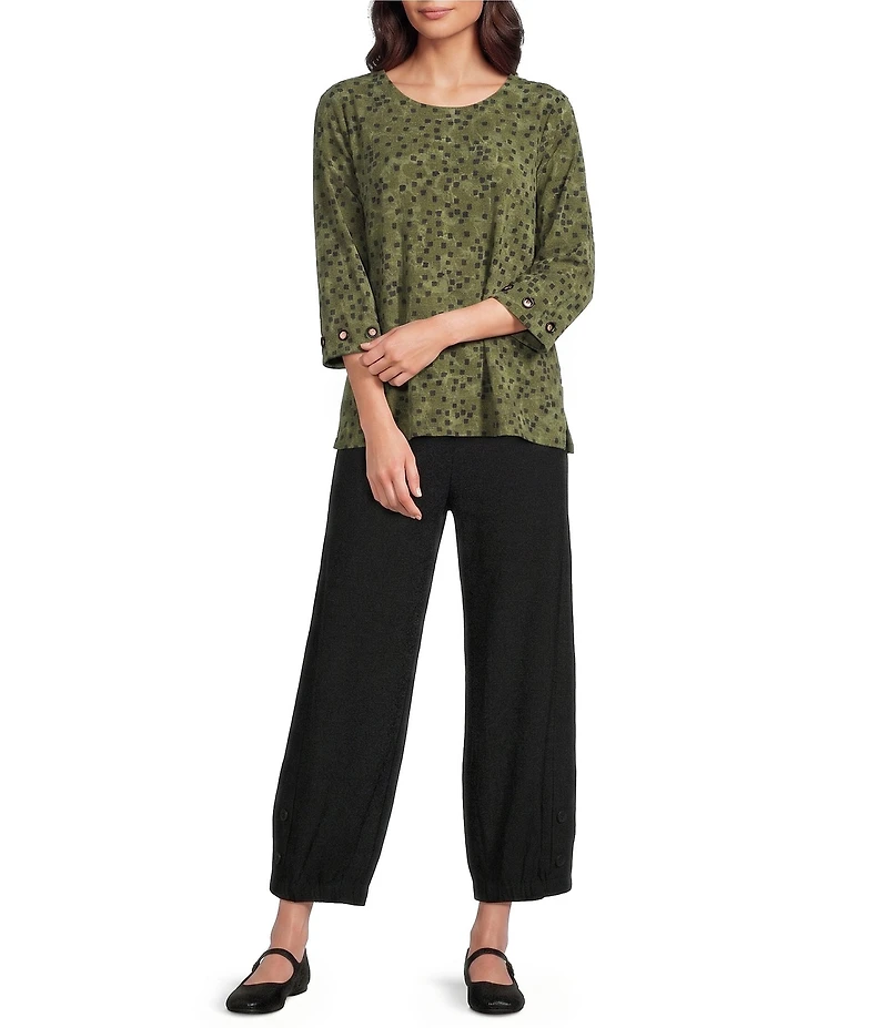 Multiples Solid Twill No Waist Side Panel Elastic Hem Cropped Pants