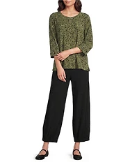 Multiples Solid Twill No Waist Side Panel Elastic Hem Cropped Pants