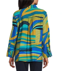 Multiples Abstract Point Collar 3/4 Turn-Up Cuff Sleeve Button Front Shirt