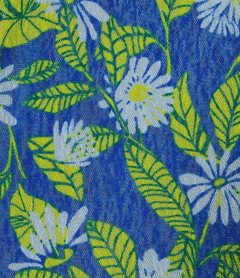 Multiples Blue Print Onionskin Shawl Neck 3/4 Flounce Sleeve Open-Front Jacket