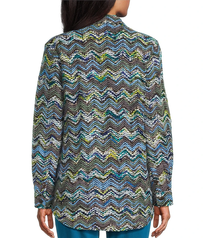 Multiples Chevron Embroidered Point Collar Long Cuffed Sleeve Button Front Shacket