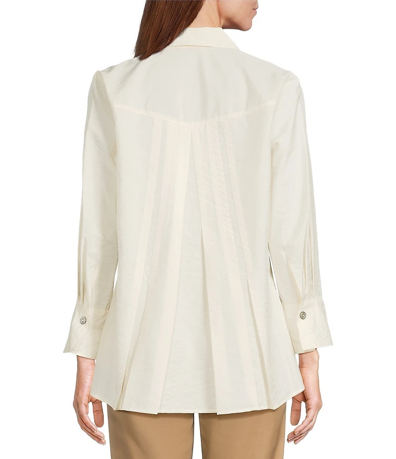 Multiples Crinkle Poplin Point Collar 3/4 Flip Back Cuff Fit & Flare Button-Front Shirt