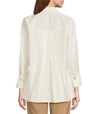 Multiples Crinkle Poplin Point Collar 3/4 Flip Back Cuff Fit & Flare Button-Front Shirt