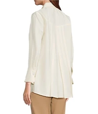 Multiples Crinkle Poplin Point Collar 3/4 Flip Back Cuff Fit & Flare Button-Front Shirt