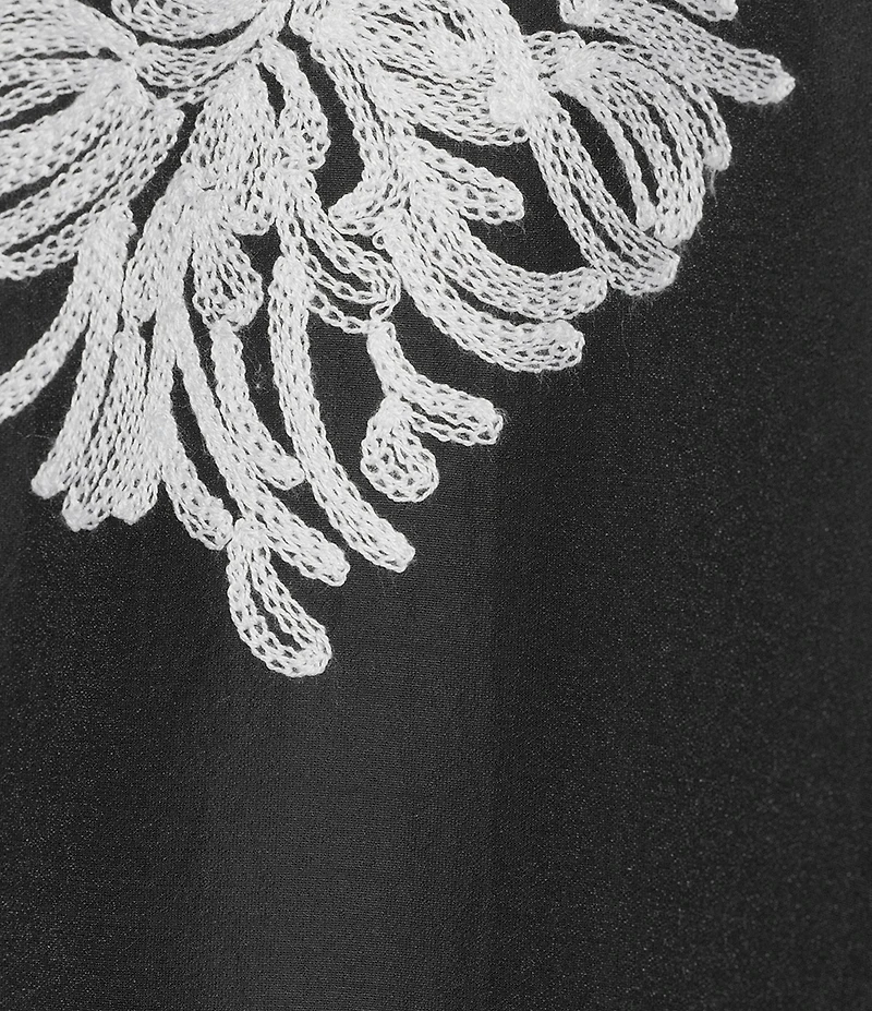 Multiples Crinkle Sheer All-Over Embroidery Point Collar 3/4 Sleeve Button Front Shirt