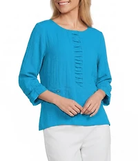 Multiples Crinkle Woven Scoop Neck 3/4 Shirred Detail Top
