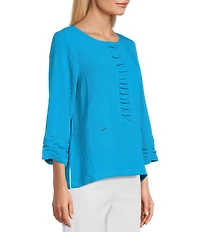 Multiples Crinkle Woven Scoop Neck 3/4 Shirred Detail Top