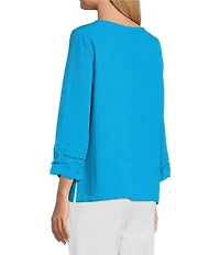 Multiples Crinkle Woven Scoop Neck 3/4 Shirred Detail Top