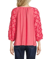 Multiples Crinkle Woven Scoop Neck 3/4 Sleeve Soutache Trim Peasant Top
