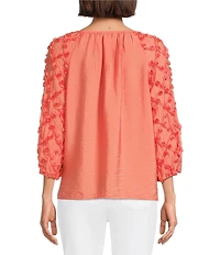 Multiples Crinkle Woven Scoop Neck 3/4 Sleeve Soutache Trim Peasant Top