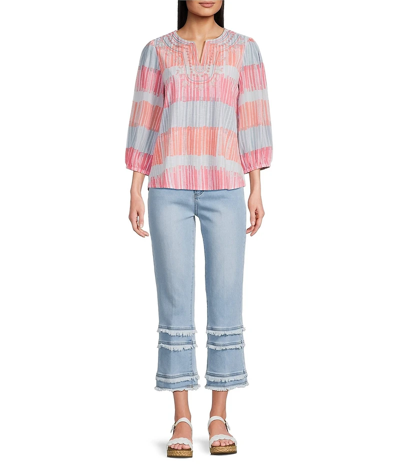 Multiples Denim Fringe Hem Flared Crop Jeans