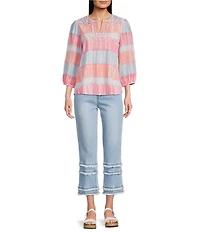 Multiples Denim Fringe Hem Flared Crop Jeans