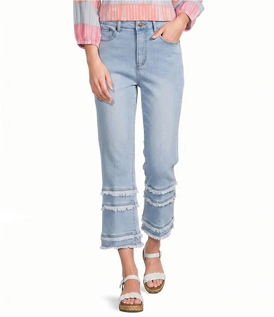 Multiples Denim Fringe Hem Flared Crop Jeans