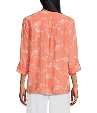 Multiples Embroidered Crinkle Woven Tie-Front Shirt