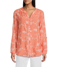 Multiples Embroidered Crinkle Woven Tie-Front Shirt