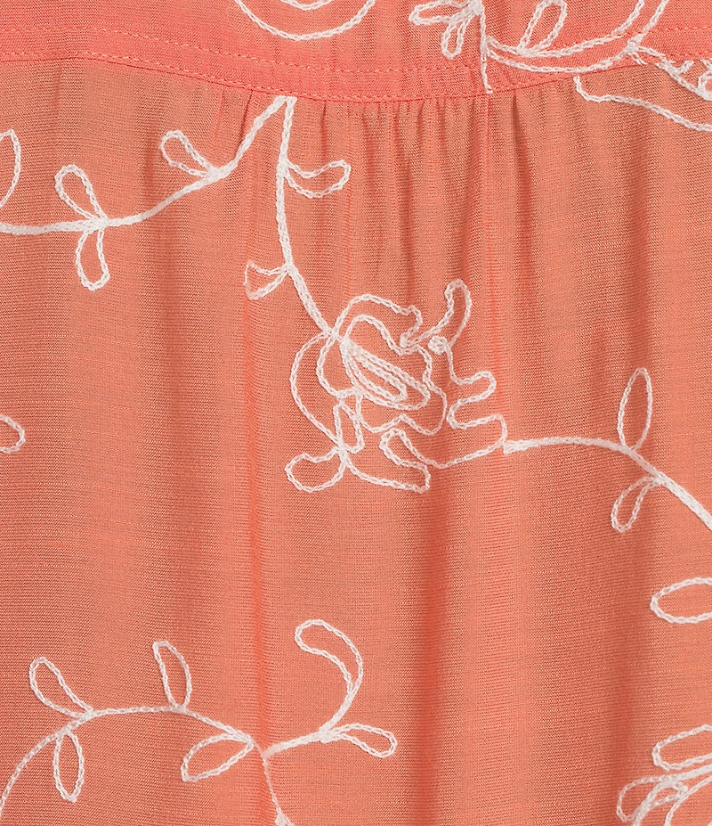 Multiples Embroidered Crinkle Woven Tie-Front Shirt