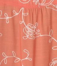 Multiples Embroidered Crinkle Woven Tie-Front Shirt