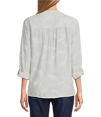 Multiples Embroidered Crinkle Woven Tie-Front Shirt