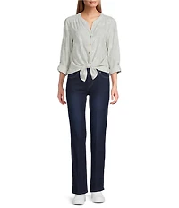 Multiples Embroidered Crinkle Woven Tie-Front Shirt