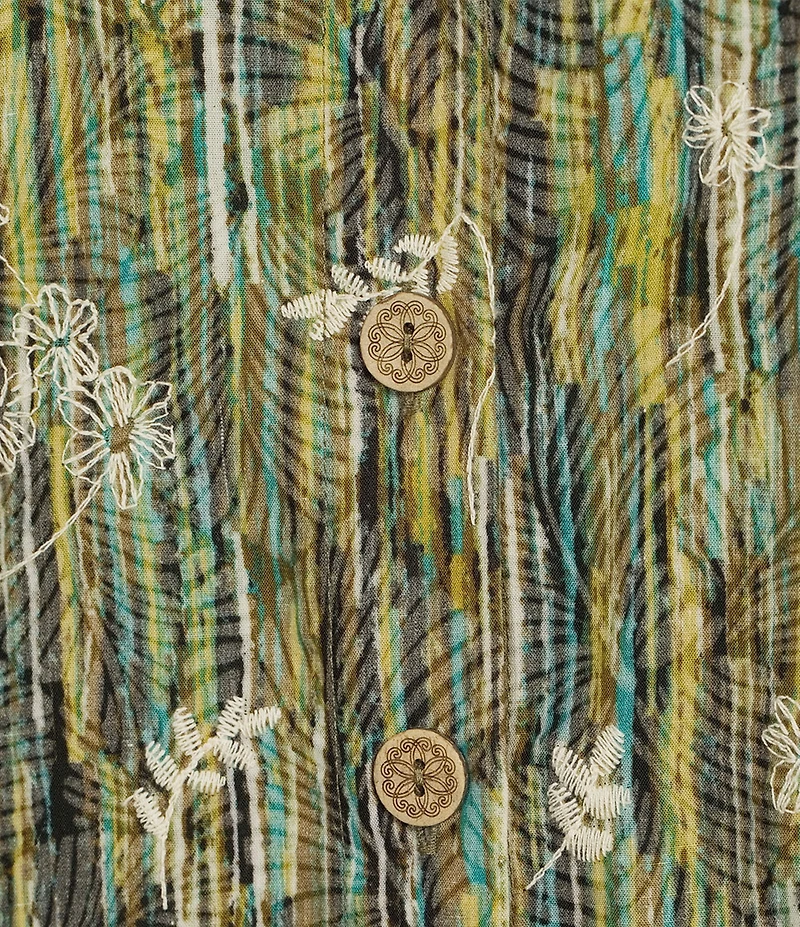 Multiples Embroidered Woven Wire Collar 3/4 Turn-Up Sleeve Hi-Low Hem Shirt