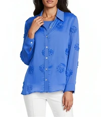 Multiples Flower Tim Point Collar Long Sleeve Button Front 2-Piece Tank Top