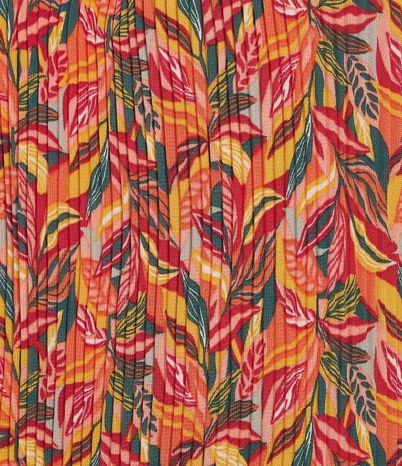 Multiples Georgette Allover Pleated Printed Elastic Neck Elbow Sleeve Loose Top