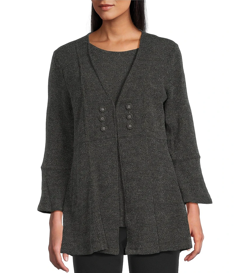 Multiples Knit 3/4 Flounce Sleeve Long Cardigan Matching Shell Set