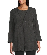 Multiples Knit 3/4 Flounce Sleeve Long Cardigan Matching Shell Set