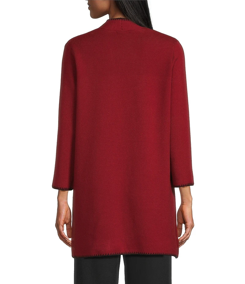 Multiples Knit 3/4 Sleeve Open-Front Solid Long Sweater Cardigan