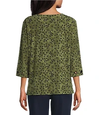 Multiples Knit Dotted Print Scoop Neck 3/4 Sleeve Top