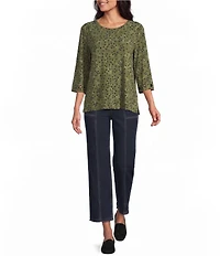 Multiples Knit Dotted Print Scoop Neck 3/4 Sleeve Top