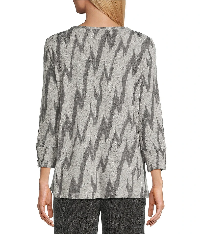 Multiples Knit Grey Print Scoop Neck 3/4 Sleeve Top