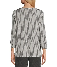 Multiples Knit Grey Print Scoop Neck 3/4 Sleeve Top