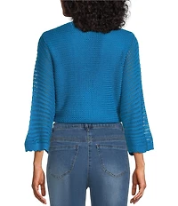 Multiples Knit Open Front 3/4 Sleeve Scalloped Trim Tie Front Cardigan