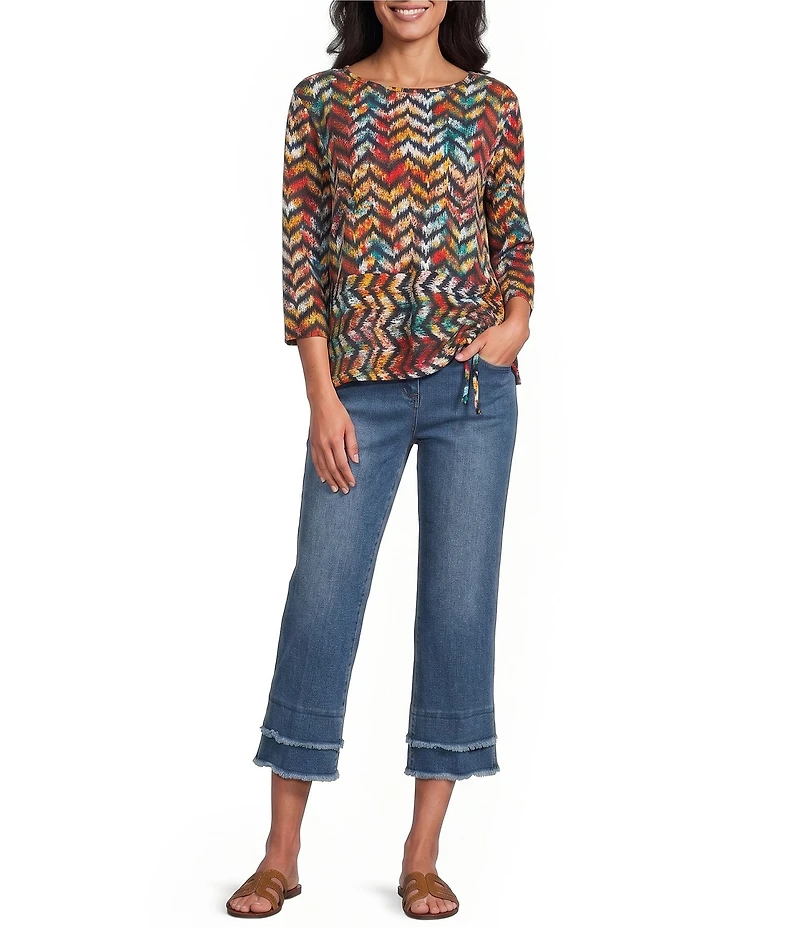 Multiples Knit Print Scoop Neck 3/4 Sleeve Top