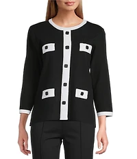 Multiples Knit Wide Neck 3/4 Sleeve Sweater Knit Top