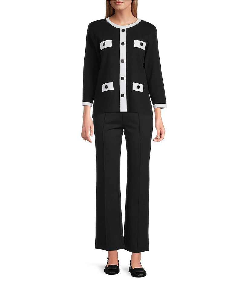 Multiples Knit Wide Neck 3/4 Sleeve Sweater Knit Top